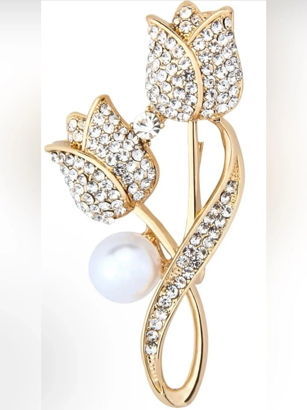 Rhinestone Flower Brooch Pin – Elegant Gold Tone ✨